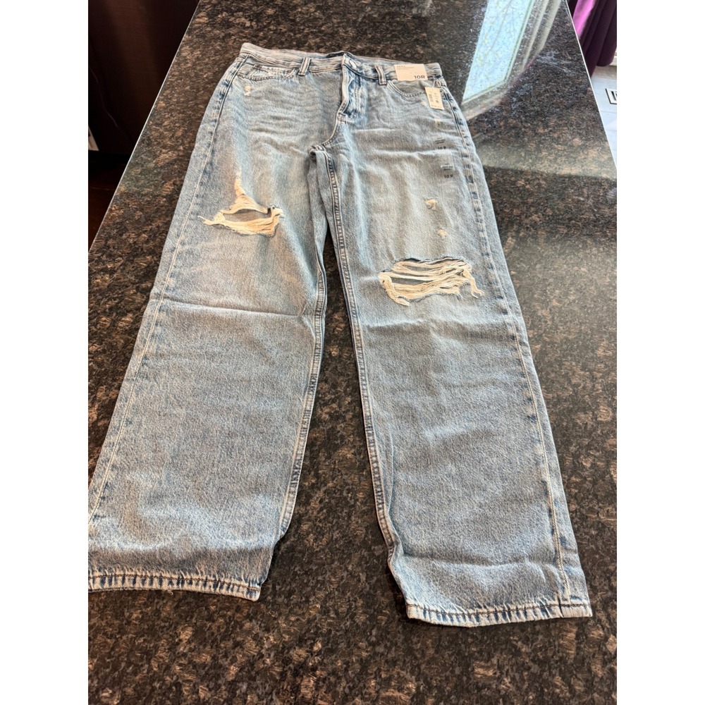 Aeropostale High Rise Baggy Jeans Light‎ Wash Distressed Ripped 10R 1104 NEW